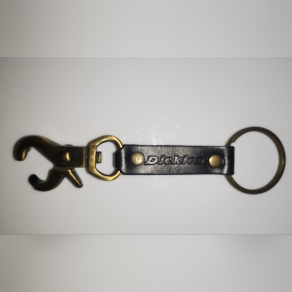 DICKIES Keychain Black Genuine Leather Brass Clip and Keyring with Embossed Logo - Picture 4 of 9